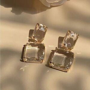 BRAND NEW ♥️ SUPER CHIC Minimalist Square Glass Crystal Earrings Rhinestones
